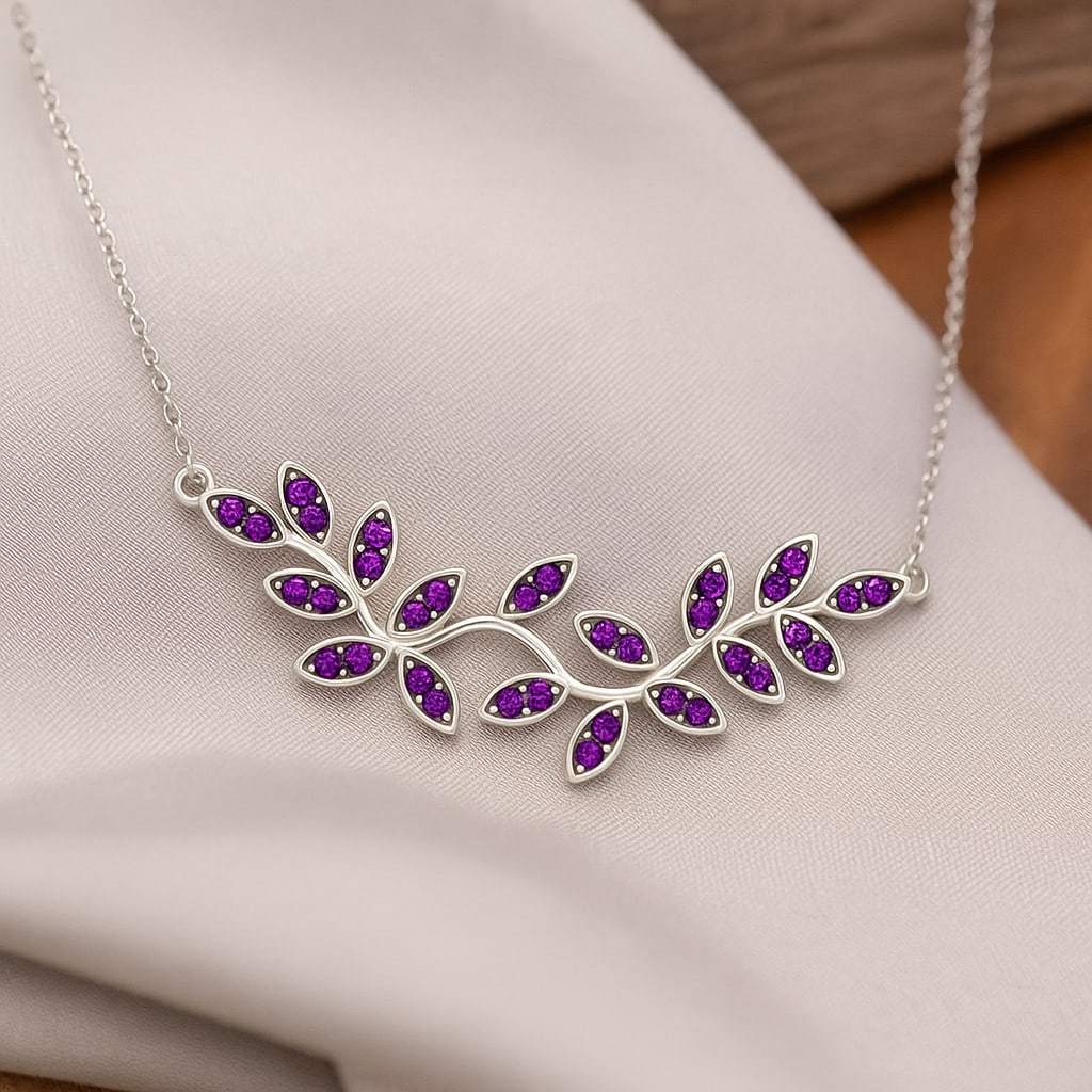 Natural Amethyst Gemstone 92.5 Sterling Silver Necklace (1 of 7)