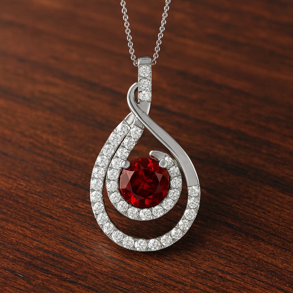 Natural Ruby & Diamond 92.5 Sterling Silver Pendant with Chain (1 of 7)