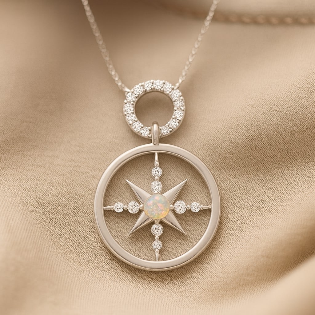 Natural Opal & Diamond 92.5 Sterling Silver Pendant with Chain: Natural Opal & Diamond 92.5 Sterling Silver Pendant with Chain Gemstone Shape : Round Gemstone Size : 3 MM Gemstone Quantity : 1 Piece Diamond Type : Lab Grown Diamond Shape : Round Diamond Col