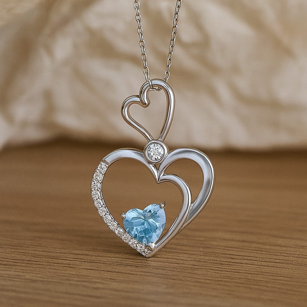 Natural Aquamarine & Diamond 92.5 Sterling Silver Pendant with Chain: Natural Aquamarine & Diamond 92.5 Sterling Silver Pendant with Chain Gemstone Shape : Heart Gemstone Size : 6 MM Gemstone Quantity : 1 Piece Diamond Type : Lab Grown Diamond Shape : Round Diamo