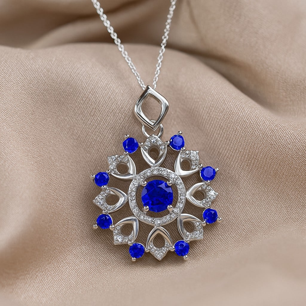 Natural Tanzanite & Diamond 92.5 Sterling Silver Pendant with Chain (1 of 7)