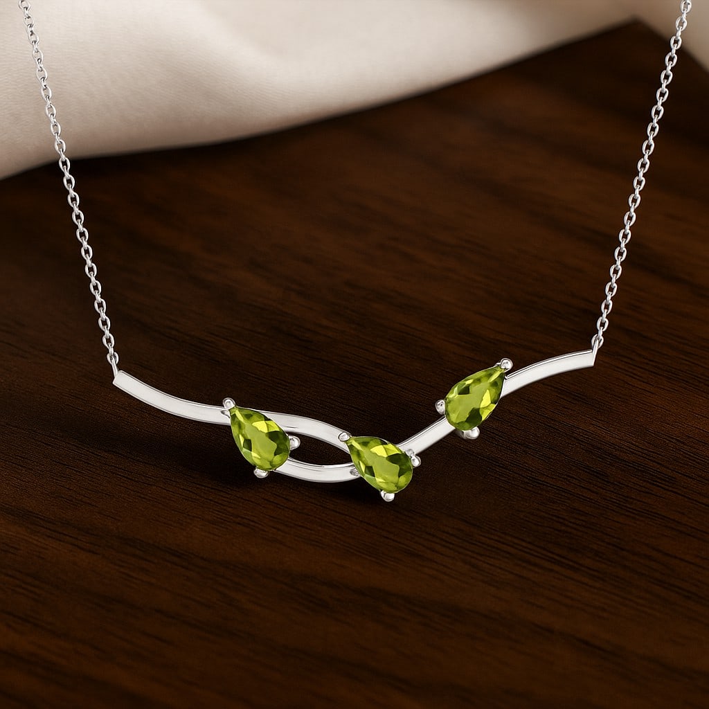 Natural Peridot Gemstone 92.5 Sterling Silver Necklace (1 of 7)