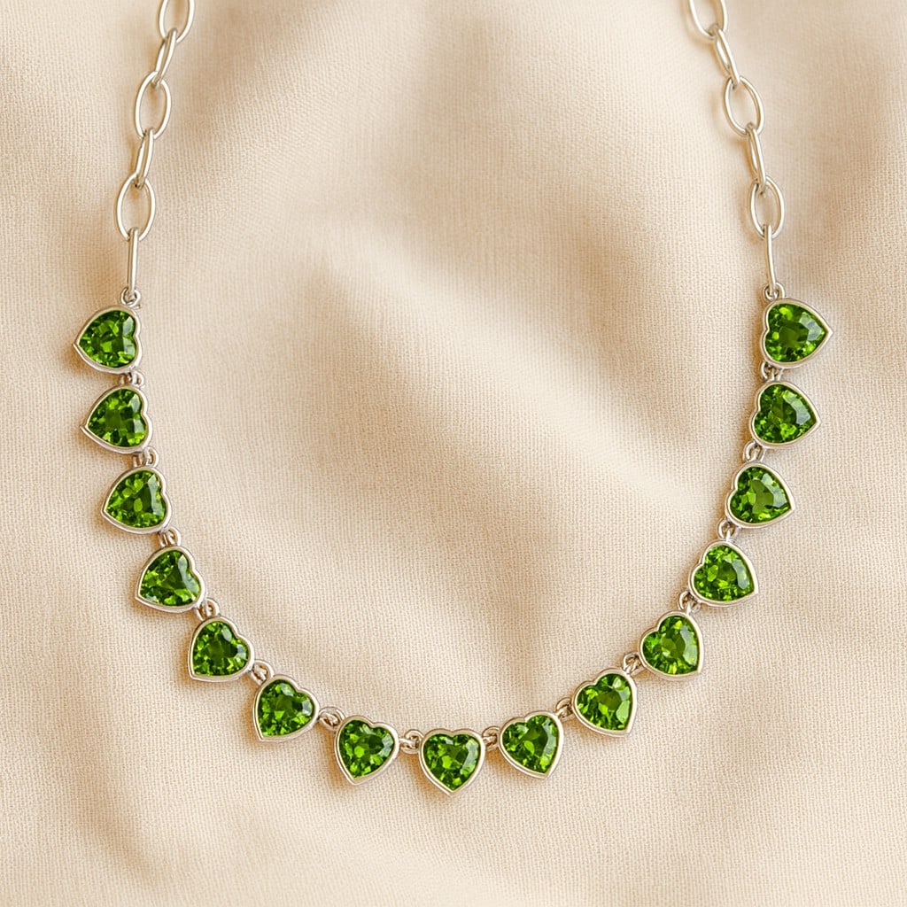 Natural Peridot Gemstone 92.5 Sterling Silver Necklace (1 of 7)