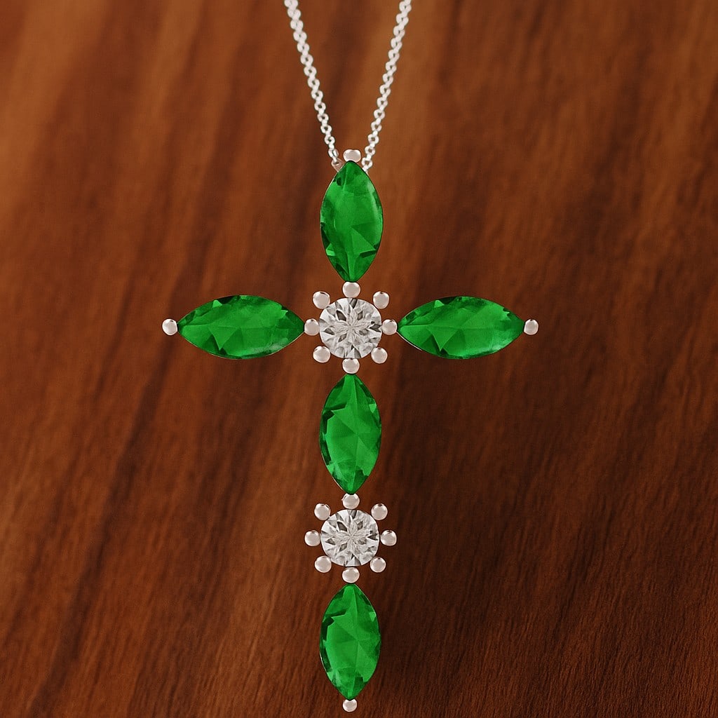 Lab Grown Emerald & Diamond 92.5 Sterling Silver Pendant with Chain (1 of 7)
