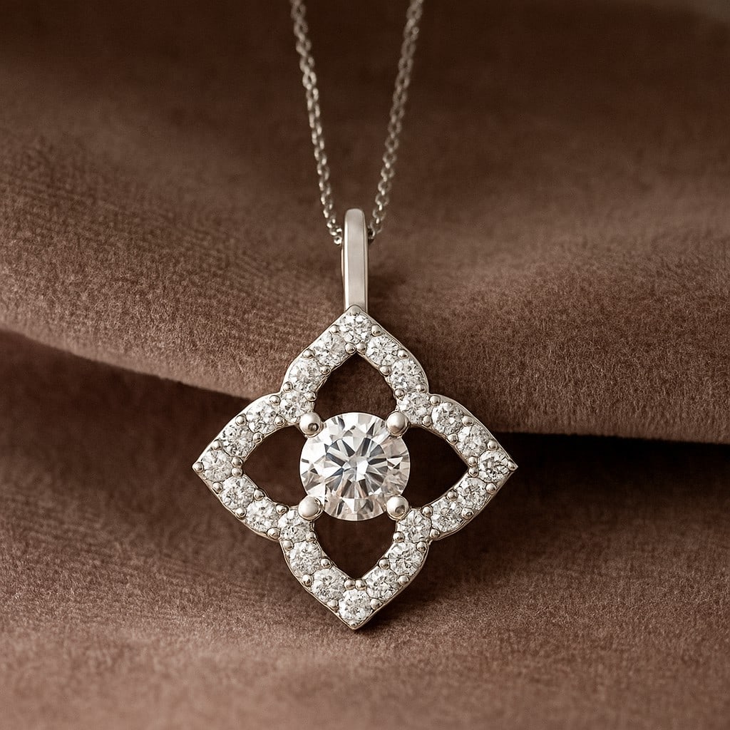 Lab Grown Diamond 92.5 Sterling Silver Pendant with Chain: Lab Grown Diamond 92.5 Sterling Silver Pendant with Chain Gemstone Shape : Round Gemstone Size : 3.3 MM Gemstone Quantity : 1 Piece Diamond Type : Lab Grown Diamond Shape : Round Diamond Color