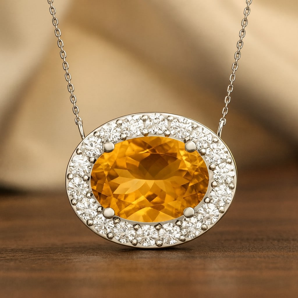 Natural Citrine & Diamond 92.5 Sterling Silver Pendant with Chain (1 of 7)