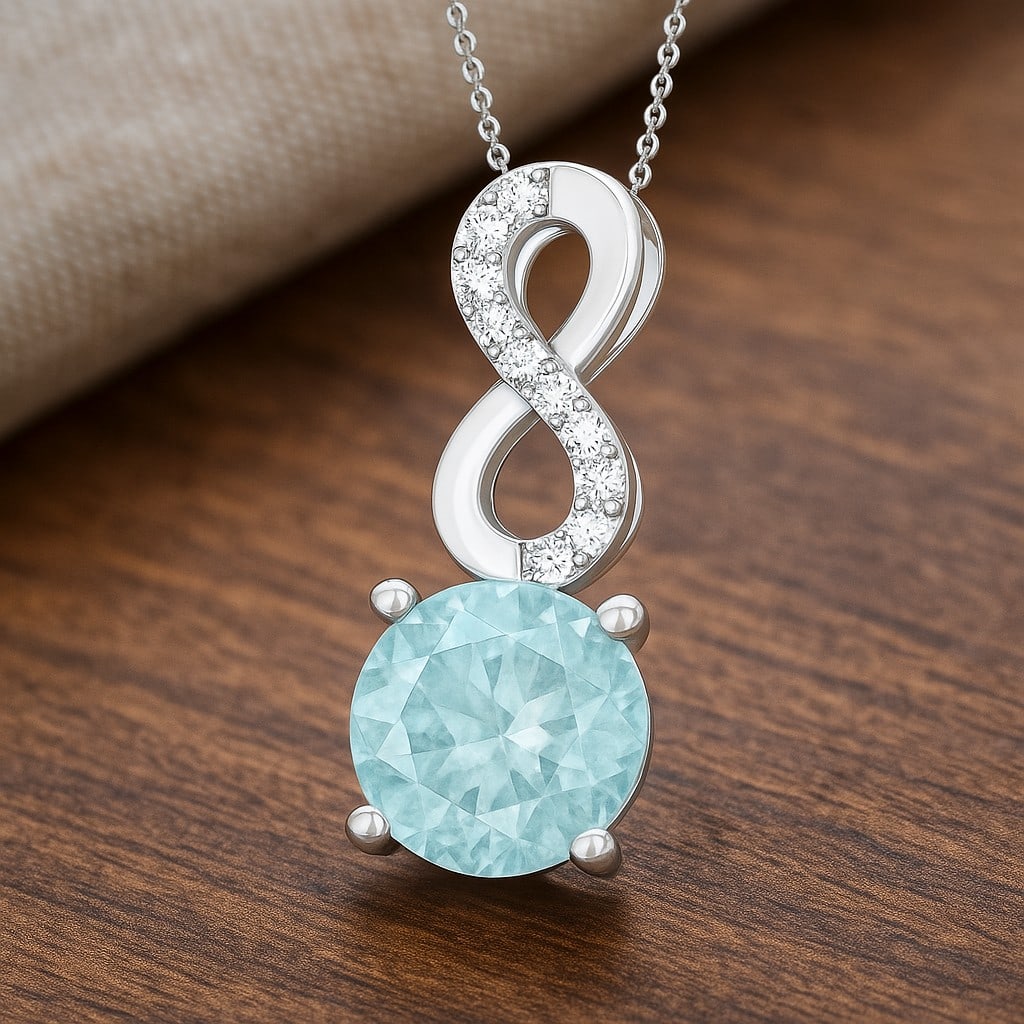 Natural Aquamarine & Diamond 92.5 Sterling Silver Pendant with Chain: Natural Aquamarine & Diamond 92.5 Sterling Silver Pendant with Chain Gemstone Shape : Round Gemstone Size : 7 MM Gemstone Quantity : 1 Piece Diamond Type : Lab Grown Diamond Shape : Round Diamo