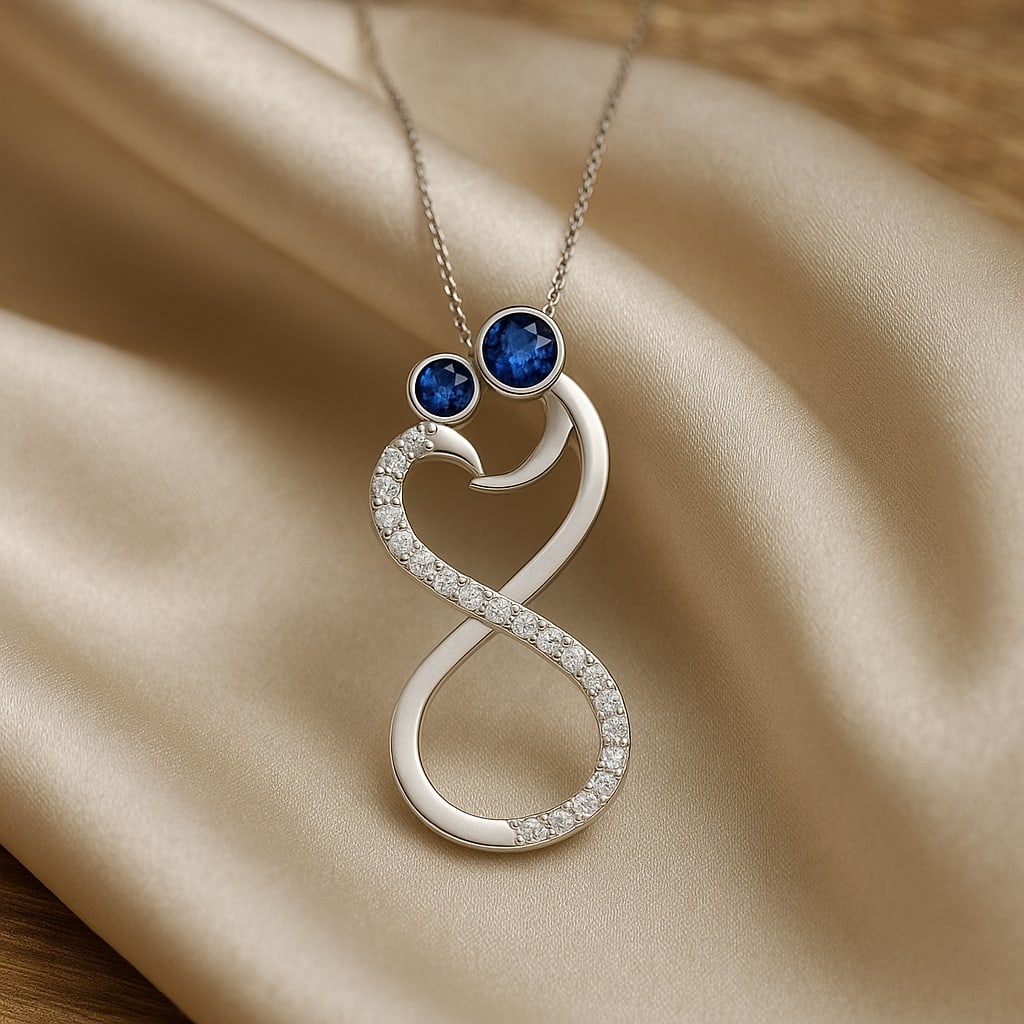 Natural Blue Sapphire & Diamond 92.5 Sterling Silver Pendant with Chain: Natural Blue Sapphire & Diamond 92.5 Sterling Silver Pendant with Chain Gemstone Shape : Round Gemstone Size : 3.2 MM, 2.8 MM Gemstone Quantity : 2 Pieces Diamond Type : Lab Grown Diamond Shape : Roun