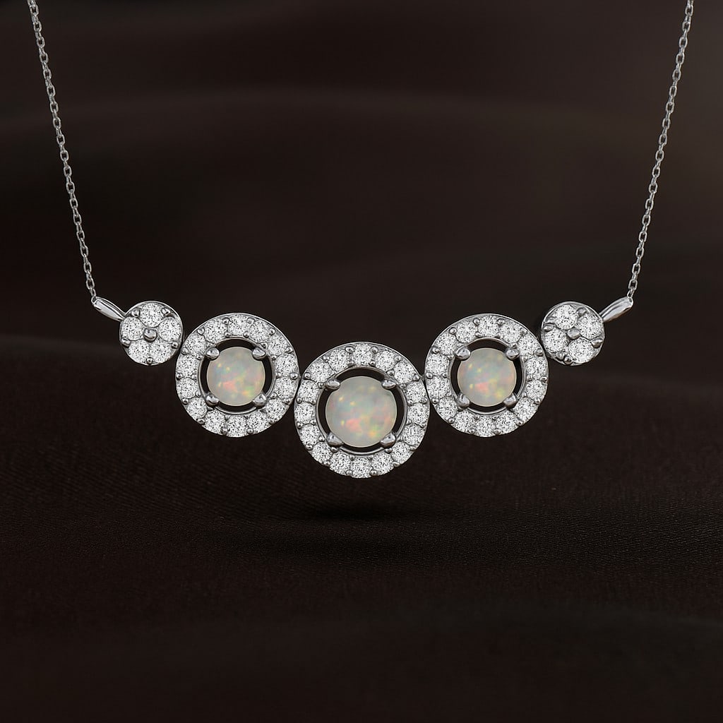 Natural Opal & Diamond 92.5 Sterling Silver Necklace (1 of 7)