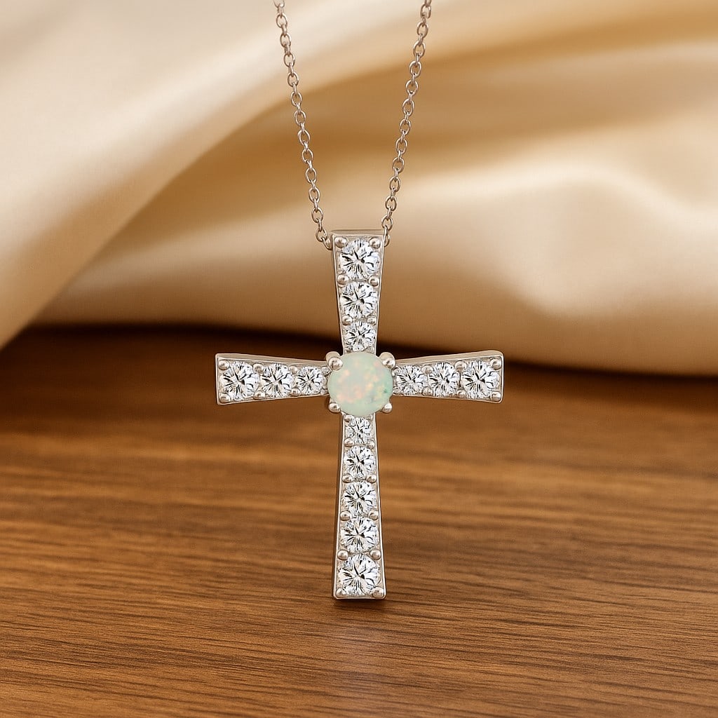 Natural Opal & Diamond 92.5 Sterling Silver Pendant with Chain: Natural Opal & Diamond 92.5 Sterling Silver Pendant with Chain Gemstone Shape : Round Gemstone Size : 3 MM Gemstone Quantity : 1 Piece Diamond Type : Lab Grown Diamond Shape : Round Diamond Col