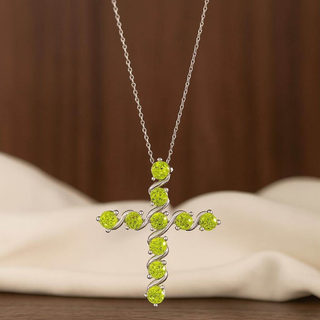 Natural Peridot Gemstone 92.5 Sterling Silver Pendant with Chain (1 of 7)