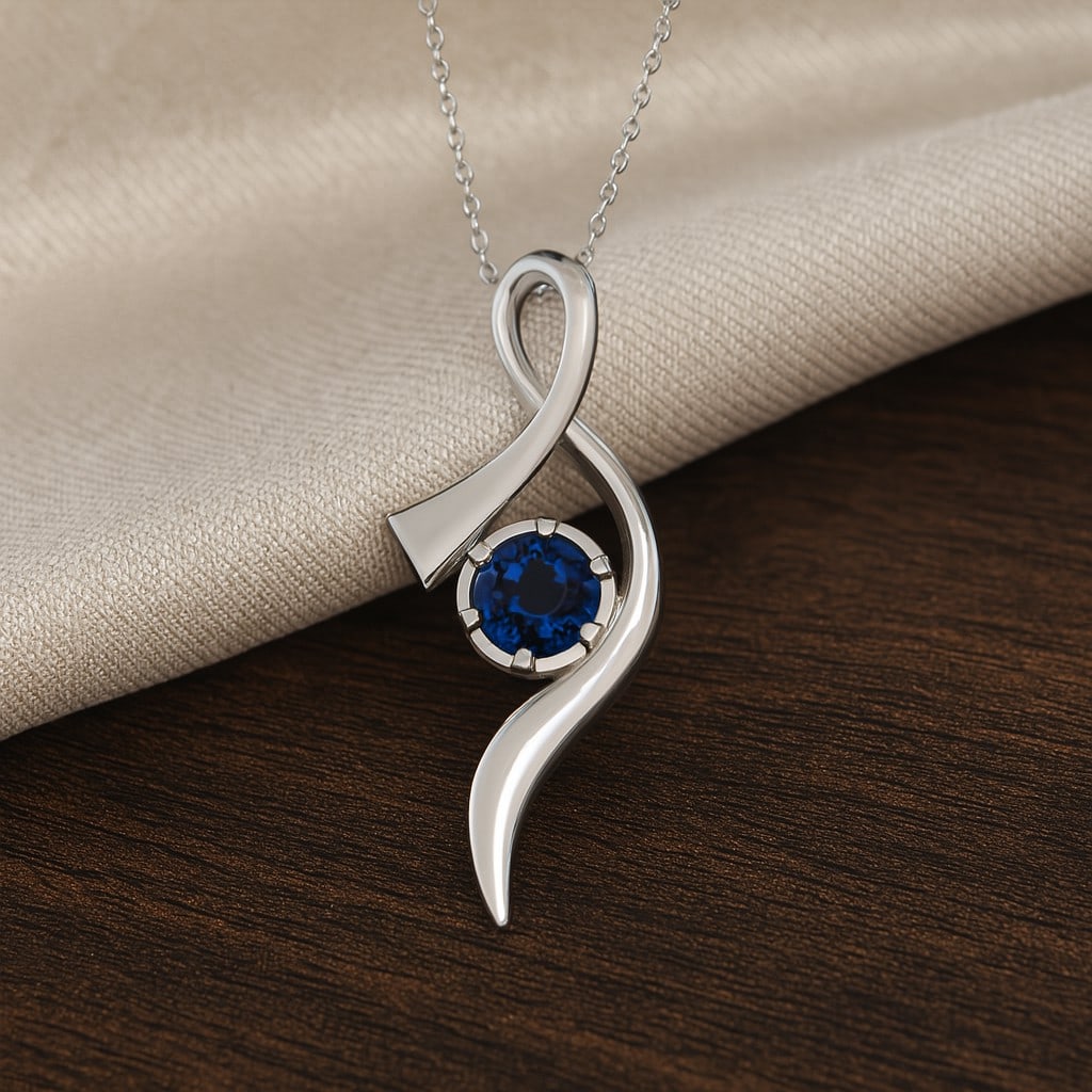 Natural Blue Sapphire Gemstone 92.5 Sterling Silver Pendant with Chain: Natural Blue Sapphire Gemstone 92.5 Sterling Silver Pendant with Chain Gemstone Shape : Round Gemstone Size : 6.00 MM Gemstone Quantity : 1 Piece Metal : Silver Metal Purity : 92.5 Sterling Silver