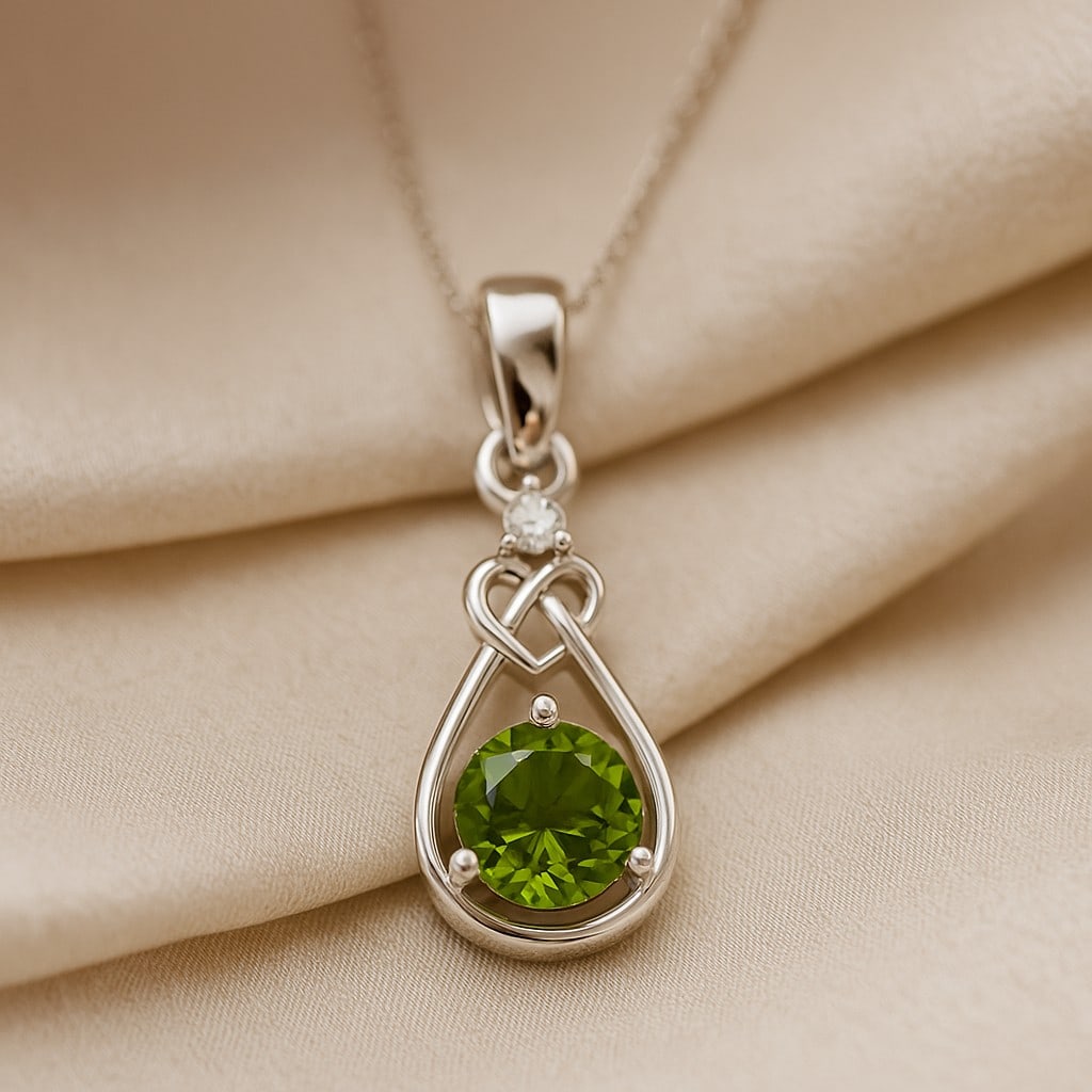 Natural Peridot & Diamond 92.5 Sterling Silver Pendant with Chain (1 of 7)