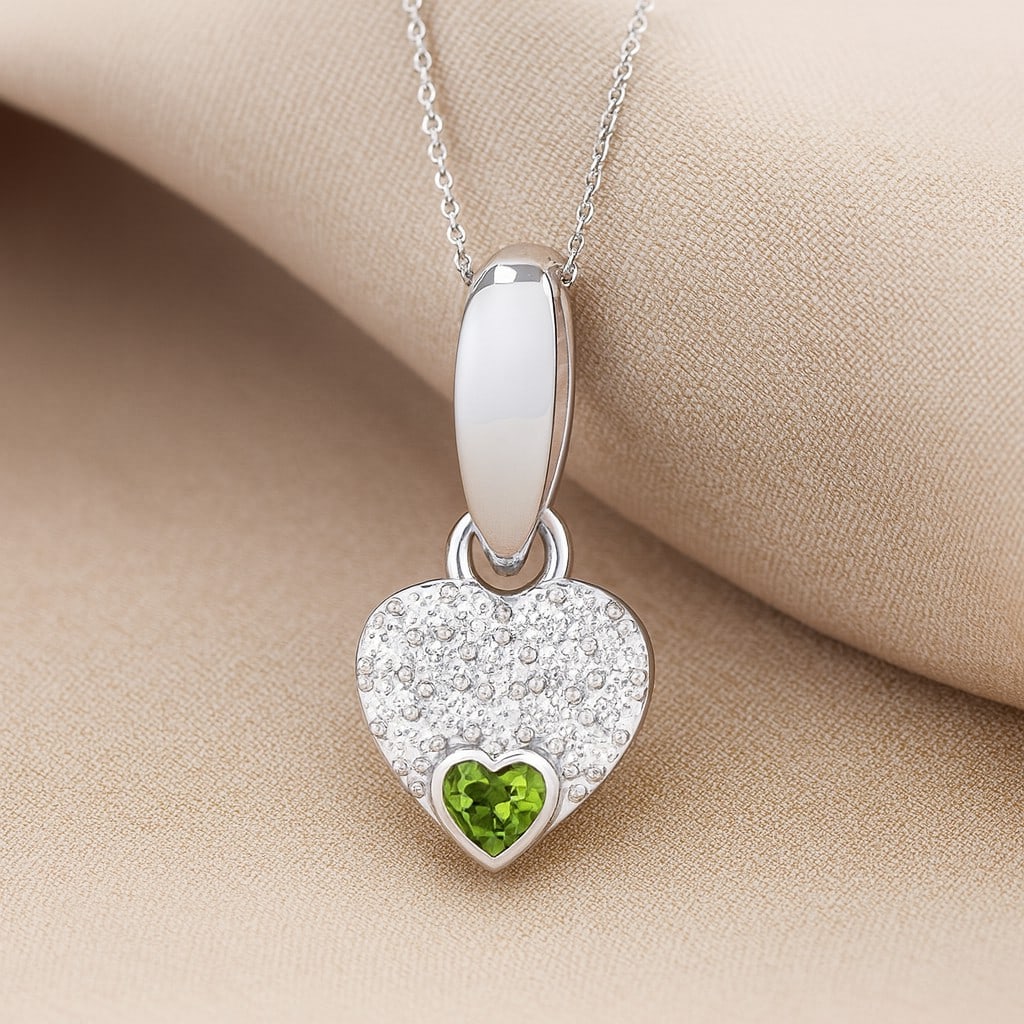 Natural Peridot & Diamond 92.5 Sterling Silver Pendant with Chain (1 of 7)
