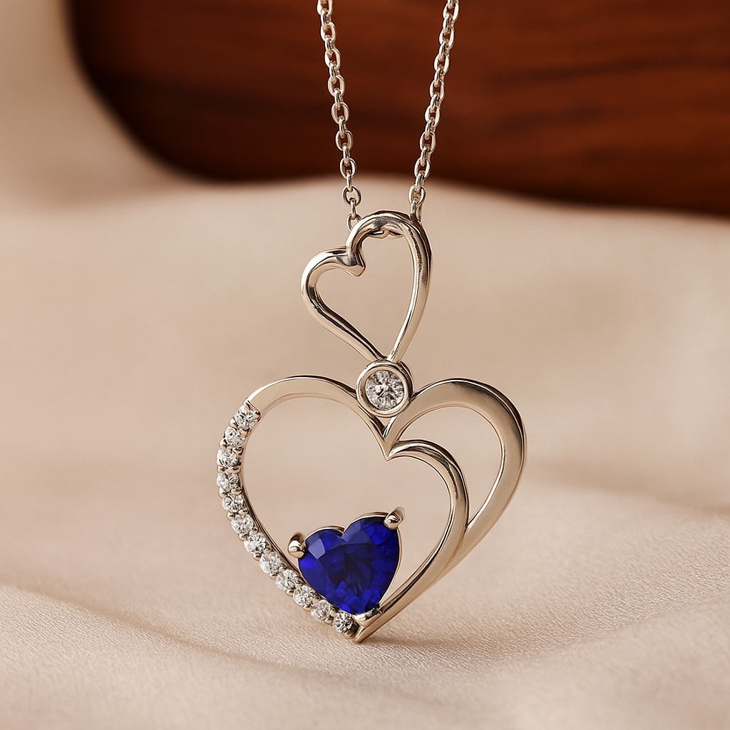 Natural Tanzanite & Diamond 92.5 Sterling Silver Pendant with Chain (1 of 7)