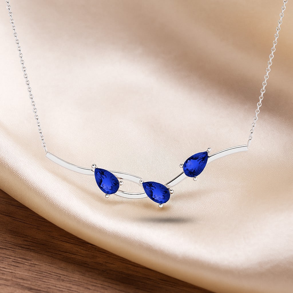 Natural Blue Sapphire Gemstone 92.5 Sterling Silver Necklace: Natural Blue Sapphire Gemstone 92.5 Sterling Silver Necklace Gemstone Shape : Pear Gemstone Size : 3 MM Gemstone Quantity : 3 Pieces Metal : Silver Metal Purity : 92.5 Sterling Silver Pendant L