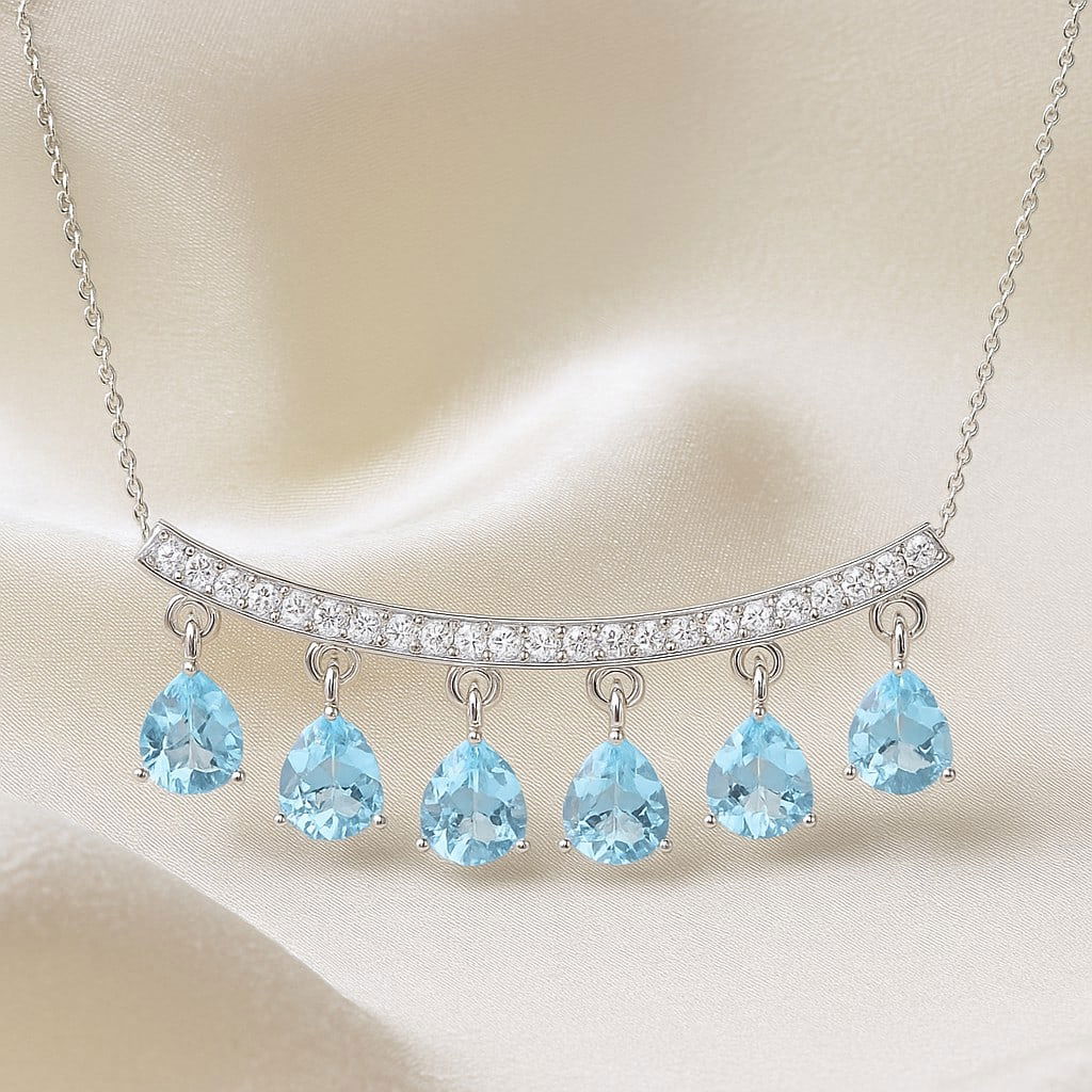 Natural Aquamarine & Diamond 92.5 Sterling Silver Necklace (1 of 7)