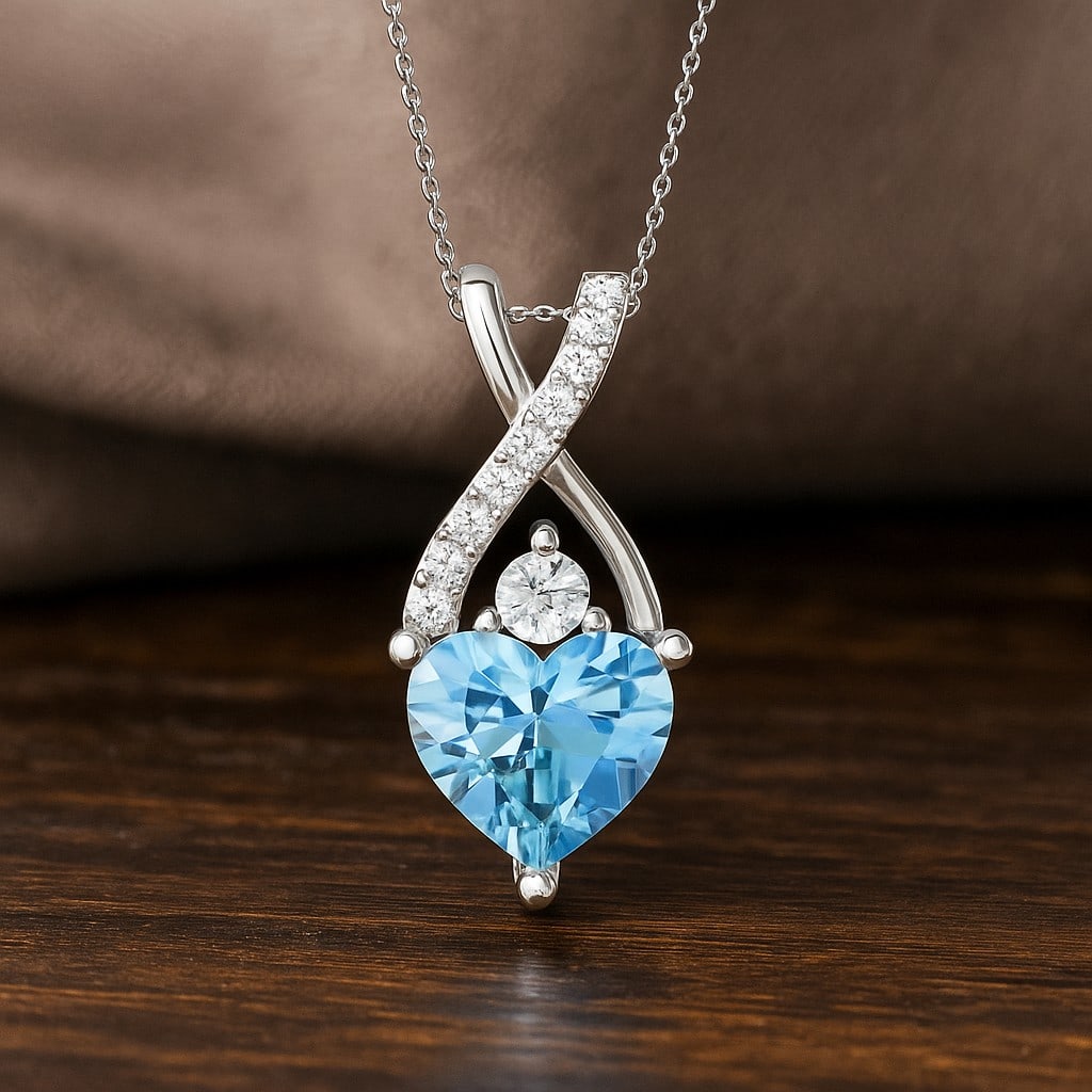 Natural Aquamarine & Diamond 92.5 Sterling Silver Pendant with Chain: Natural Aquamarine & Diamond 92.5 Sterling Silver Pendant with Chain Gemstone Shape : Heart Gemstone Size : 5 MM Gemstone Quantity : 1 Piece Diamond Type : Lab Grown Diamond Shape : Round Diamo