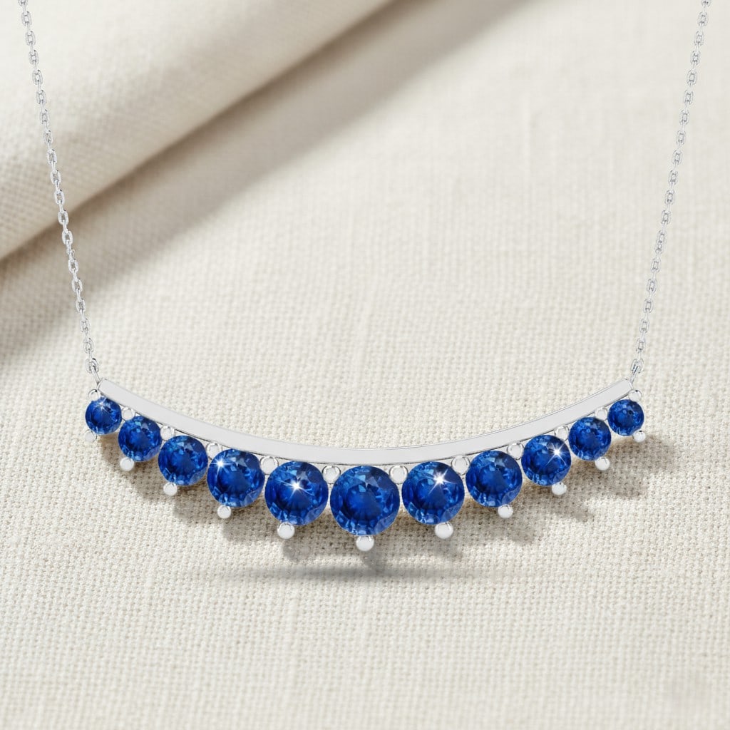 Natural Blue Sapphire Gemstone 92.5 Sterling Silver Necklace (1 of 7)