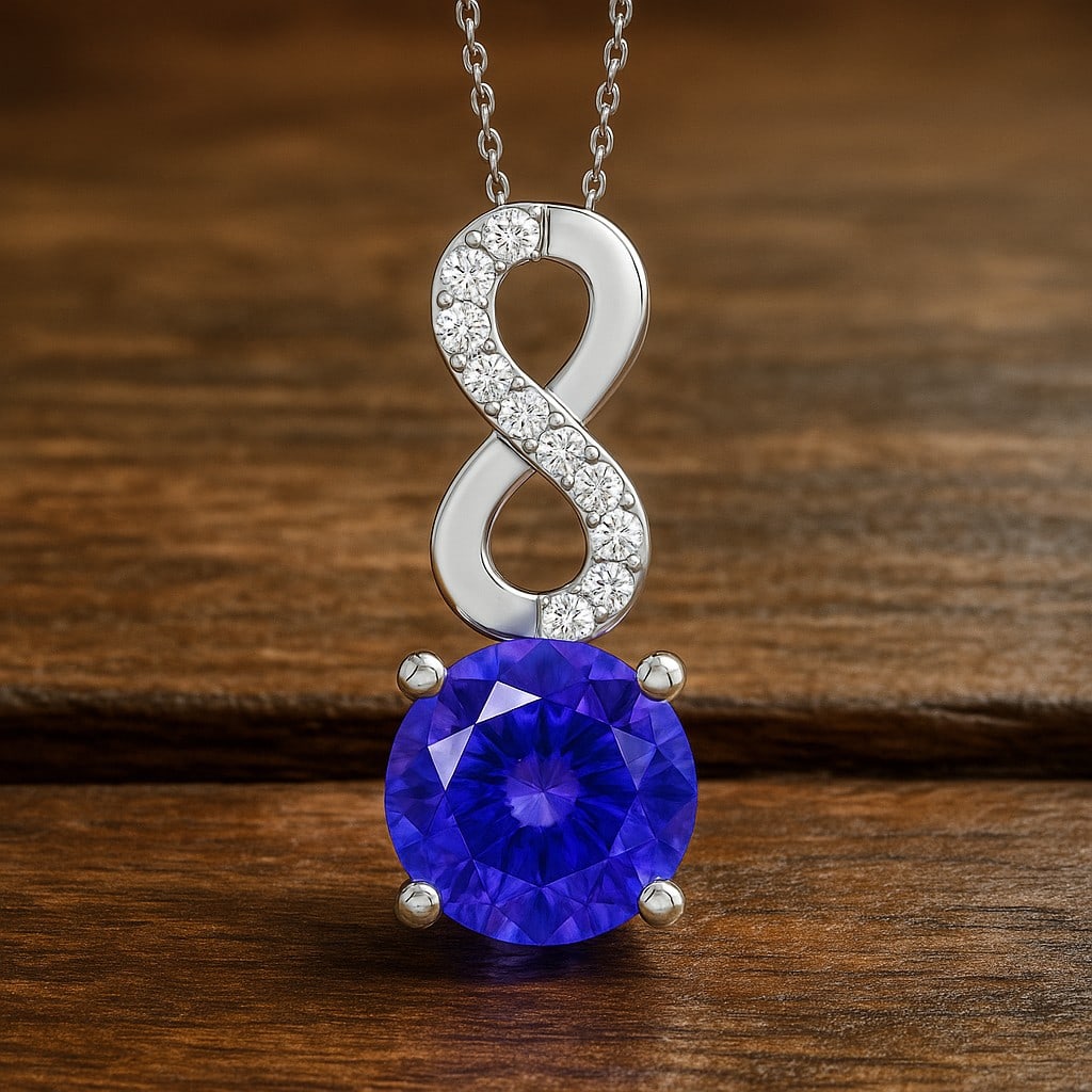 Natural Tanzanite & Diamond 92.5 Sterling Silver Pendant with Chain: Natural Tanzanite & Diamond 92.5 Sterling Silver Pendant with Chain Gemstone Shape : Round Gemstone Size : 7 MM Gemstone Quantity : 1 Piece Diamond Type : Lab Grown Diamond Shape : Round Diamon