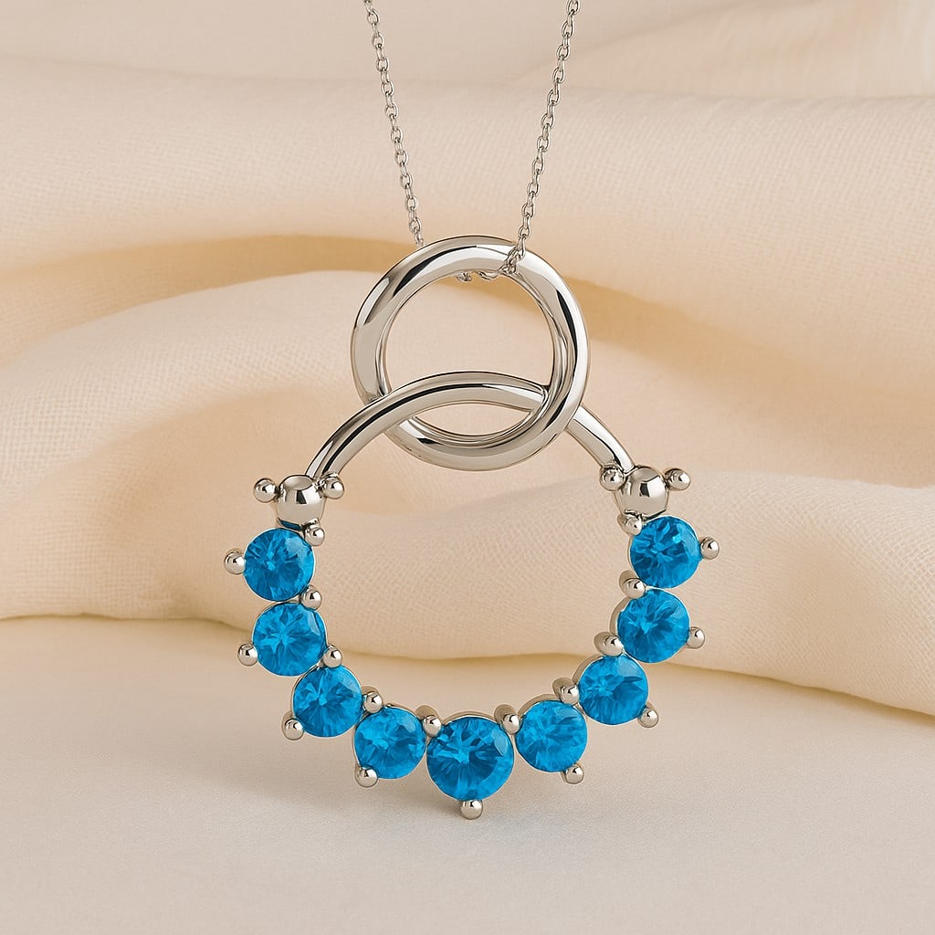 Natural Swiss Blue Topaz Gemstone 92.5 Sterling Silver Pendant with Chain: Natural Swiss Blue Topaz Gemstone 92.5 Sterling Silver Pendant with Chain Gemstone Shape : Round Gemstone Size : 3 MM, 2.5 MM Gemstone Quantity : 9 Pieces Metal : Silver Metal Purity : 92.5 Sterling S