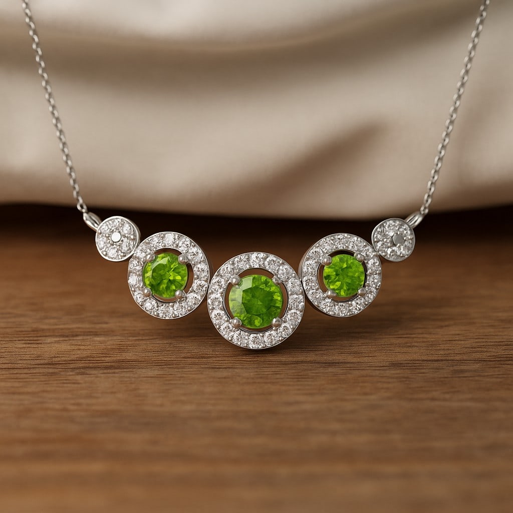 Natural Peridot & Diamond 92.5 Sterling Silver Necklace (1 of 7)