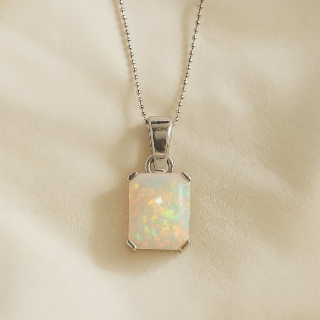 Natural Opal Gemstone 92.5 Sterling Silver Pendant with Chain (1 of 7)