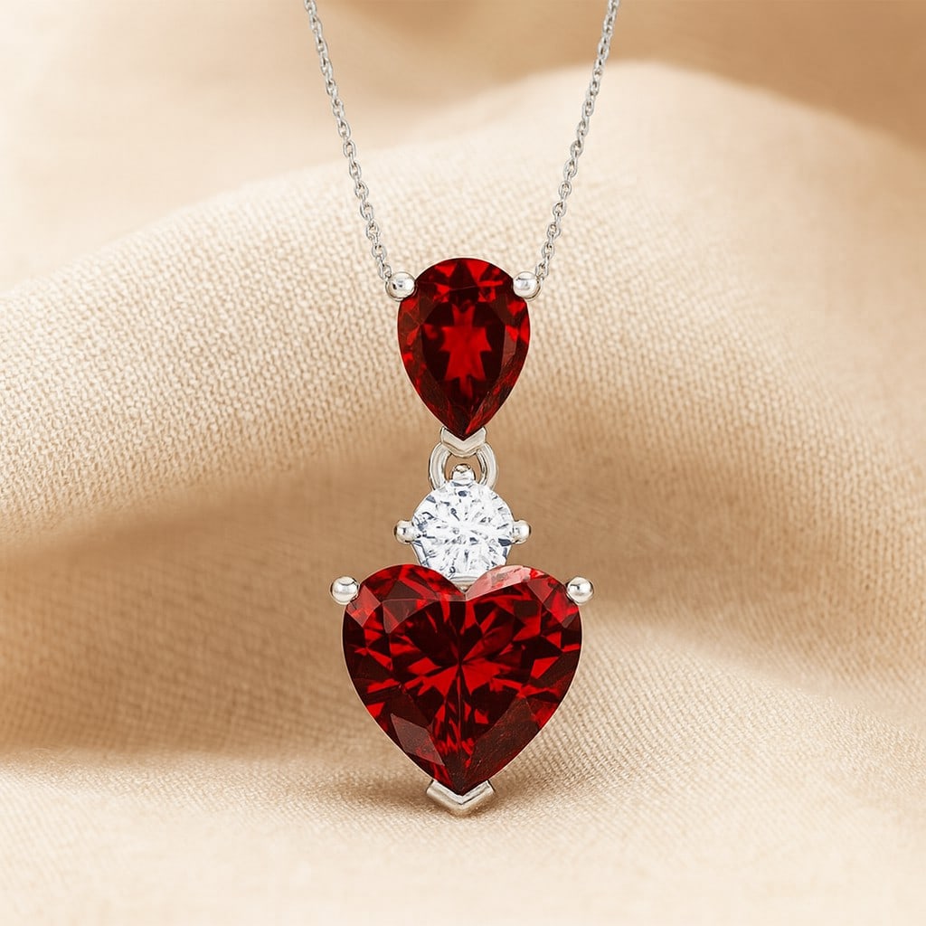 Natural Ruby & Diamond 92.5 Sterling Silver Pendant with Chain (1 of 7)
