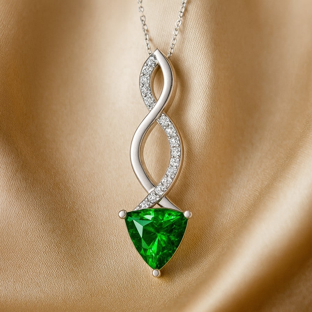 Lab Grown Diamond 92.5 Sterling Silver Pendant with Chain: Lab Grown Diamond 92.5 Sterling Silver Pendant with Chain Gemstone Shape : Trillion Curved Gemstone Size : 7 MM Gemstone Quantity : 1 Piece Diamond Type : Lab Grown Diamond Shape : Round Diamon