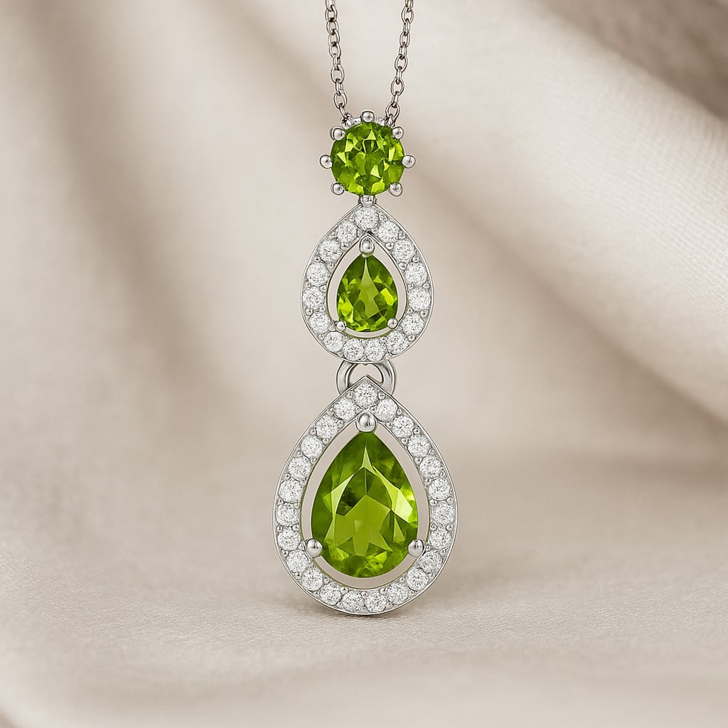 Natural Peridot & Diamond 92.5 Sterling Silver Pendant with Chain (1 of 7)