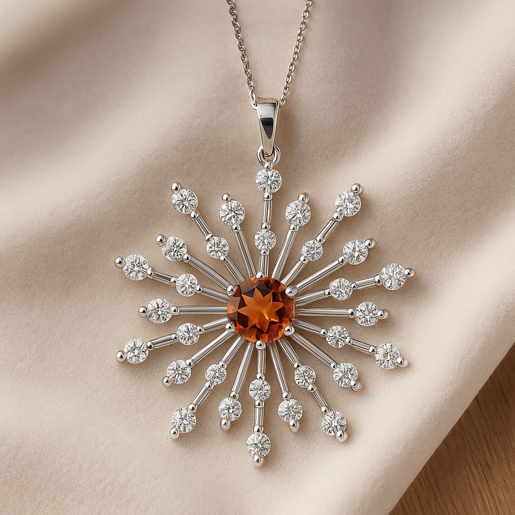 Natural Citrine & Diamond 92.5 Sterling Silver Pendant with Chain (1 of 7)