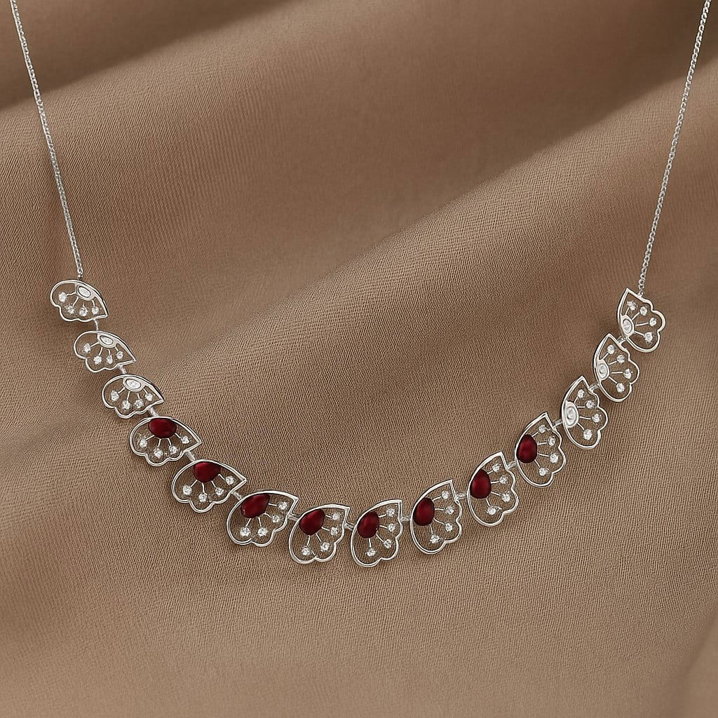 Natural Ruby & Diamond 92.5 Sterling Silver Necklace (1 of 7)
