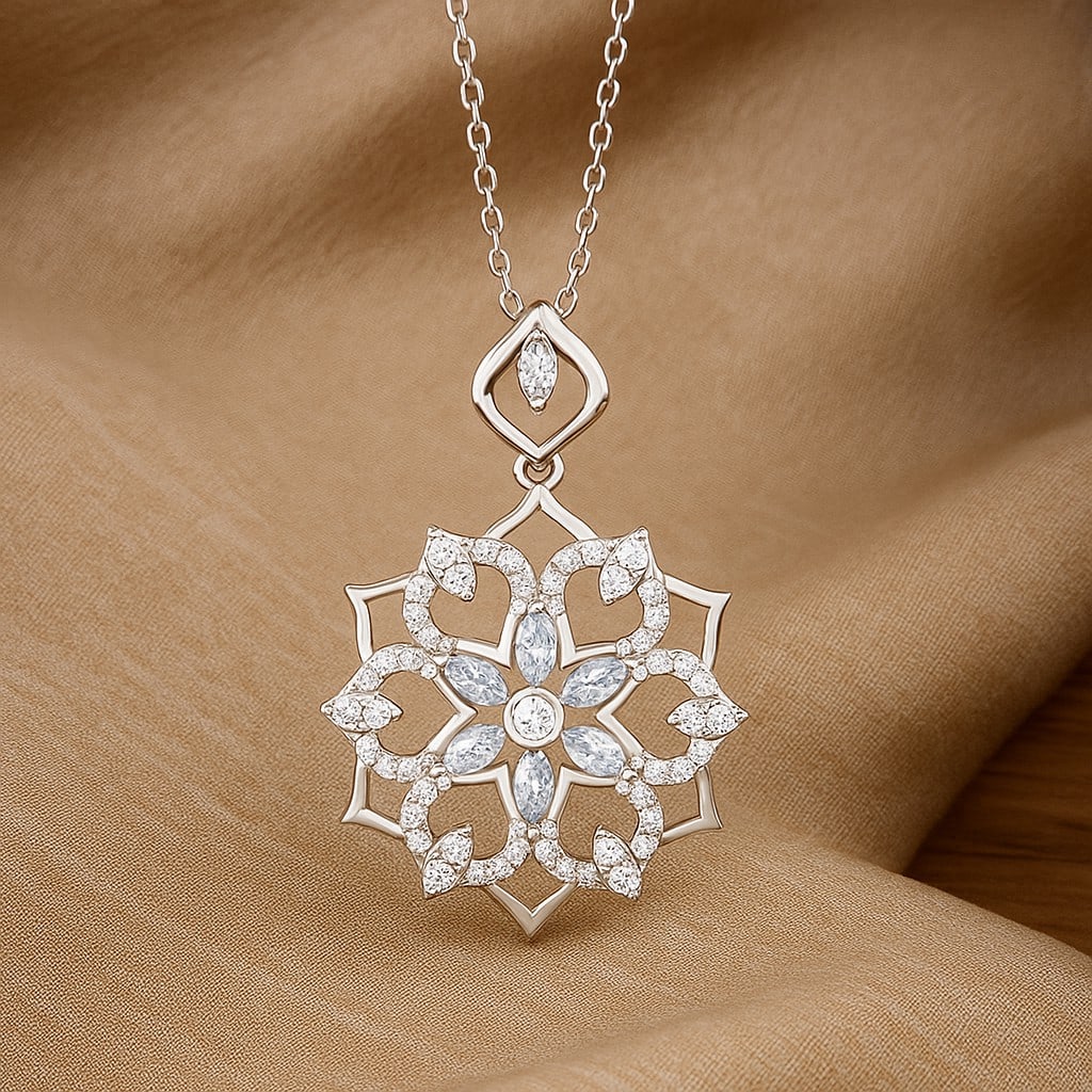 Lab Grown Diamond & Diamond 92.5 Sterling Silver Pendant with Chain: Lab Grown Diamond & Diamond 92.5 Sterling Silver Pendant with Chain Gemstone Shape : Marquise Gemstone Size : 6 MM Gemstone Quantity : 6 Pieces Diamond Type : Lab Grown Diamond Shape : Round Di