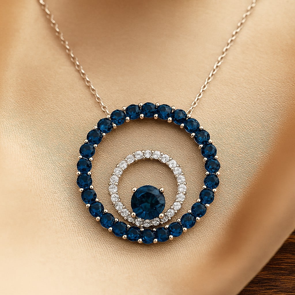 Natural London Blue Topaz & Diamond 92.5 Sterling Silver Necklace: Natural London Blue Topaz & Diamond 92.5 Sterling Silver Necklace Gemstone Shape : Round Gemstone Size : 5 MM, 2 MM Gemstone Quantity : 1 Piece, 28 Pieces Diamond Type : Lab Grown Diamond Shape : Roun