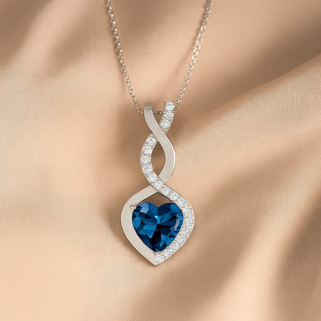 Natural London Blue Topaz & Diamond 92.5 Sterling Silver Pendant with Chain: Natural London Blue Topaz & Diamond 92.5 Sterling Silver Pendant with Chain Gemstone Shape : Heart Gemstone Size : 6 MM Gemstone Quantity : 1 Piece Diamond Type : Lab Grown Diamond Shape : Round