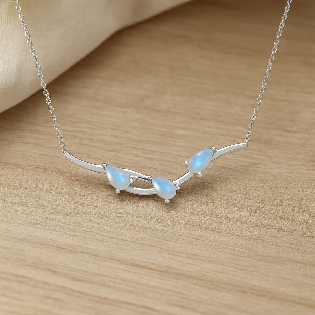 Natural Moonstone Gemstone 92.5 Sterling Silver Necklace (1 of 7)
