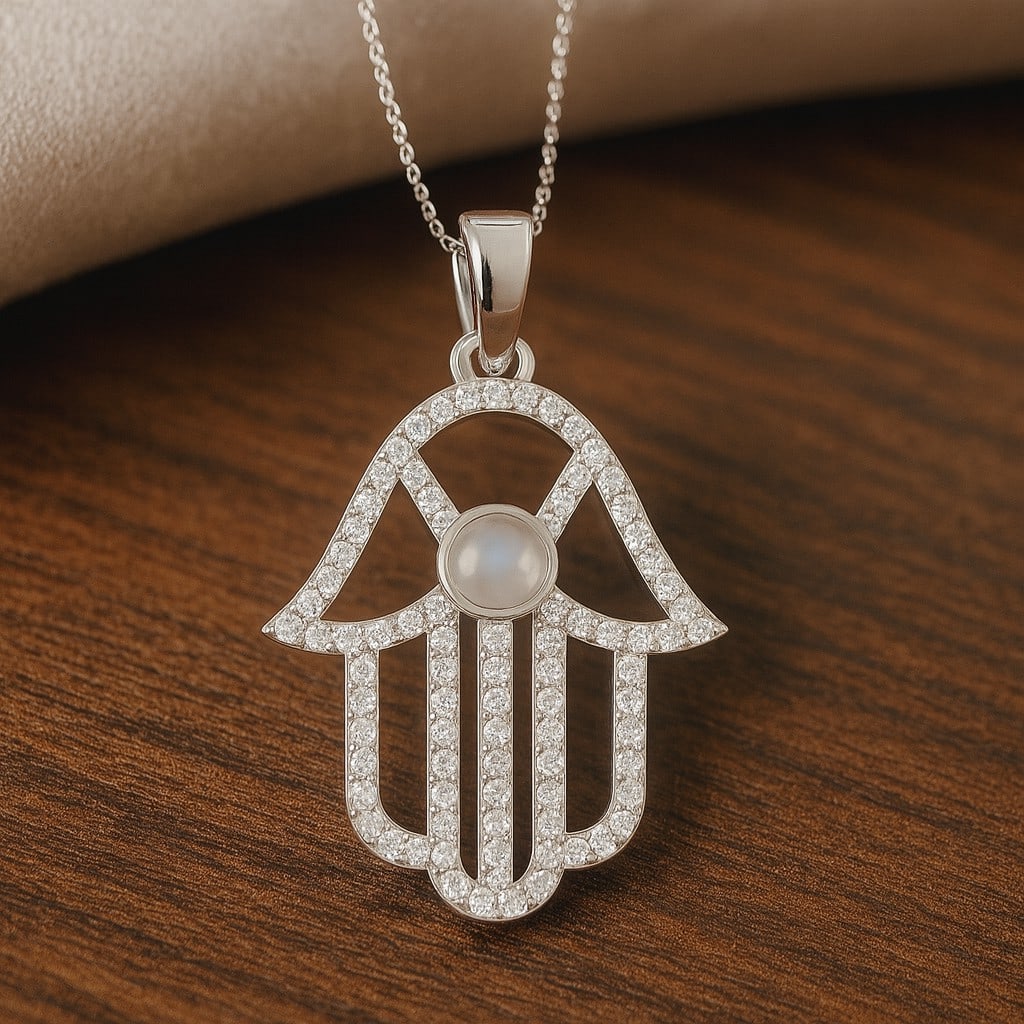 Natural Moonstone & Diamond 92.5 Sterling Silver Pendant with Chain: Natural Moonstone & Diamond 92.5 Sterling Silver Pendant with Chain Gemstone Shape : Round Gemstone Size : 3.5 MM Gemstone Quantity : 1 Piece Diamond Type : Lab Grown Diamond Shape : Round Diam