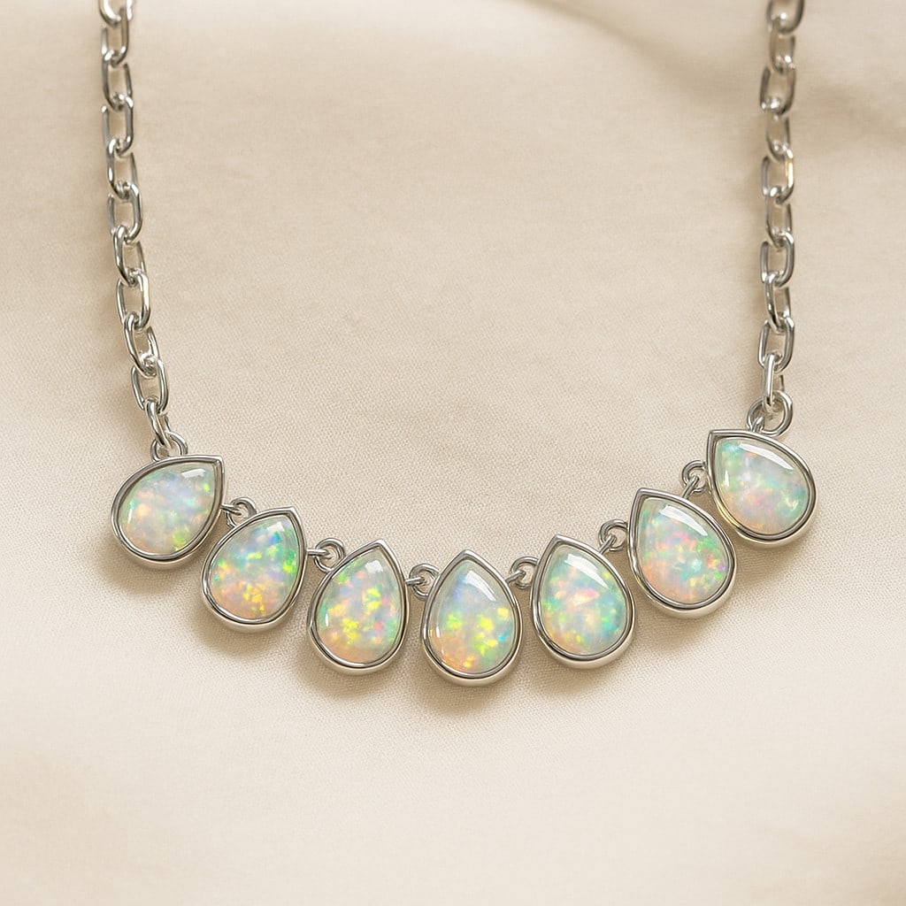 Natural Opal Gemstone 92.5 Sterling Silver Necklace (1 of 7)