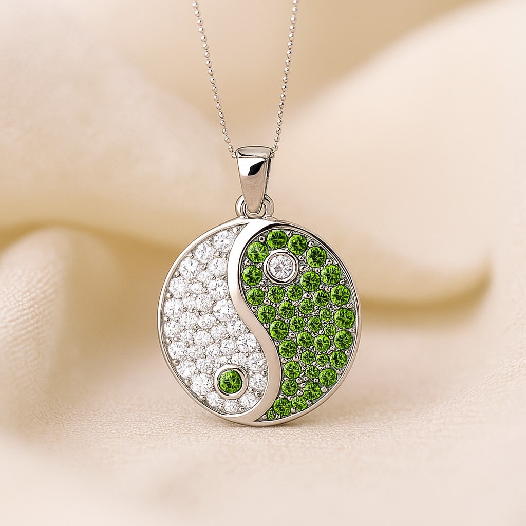 Natural Peridot & Diamond 92.5 Sterling Silver Pendant with Chain: Natural Peridot & Diamond 92.5 Sterling Silver Pendant with Chain Gemstone Shape : Round Gemstone Size : 1 - 2 MM Gemstone Quantity : 39 Pieces Diamond Type : Lab Grown Diamond Shape : Round Di