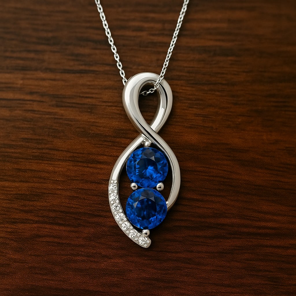 Natural Blue Sapphire & Diamond 92.5 Sterling Silver Pendant with Chain: Natural Blue Sapphire & Diamond 92.5 Sterling Silver Pendant with Chain Gemstone Shape : Round Gemstone Size : 5.5 MM Gemstone Quantity : 2 Pieces Diamond Type : Lab Grown Diamond Shape : Round