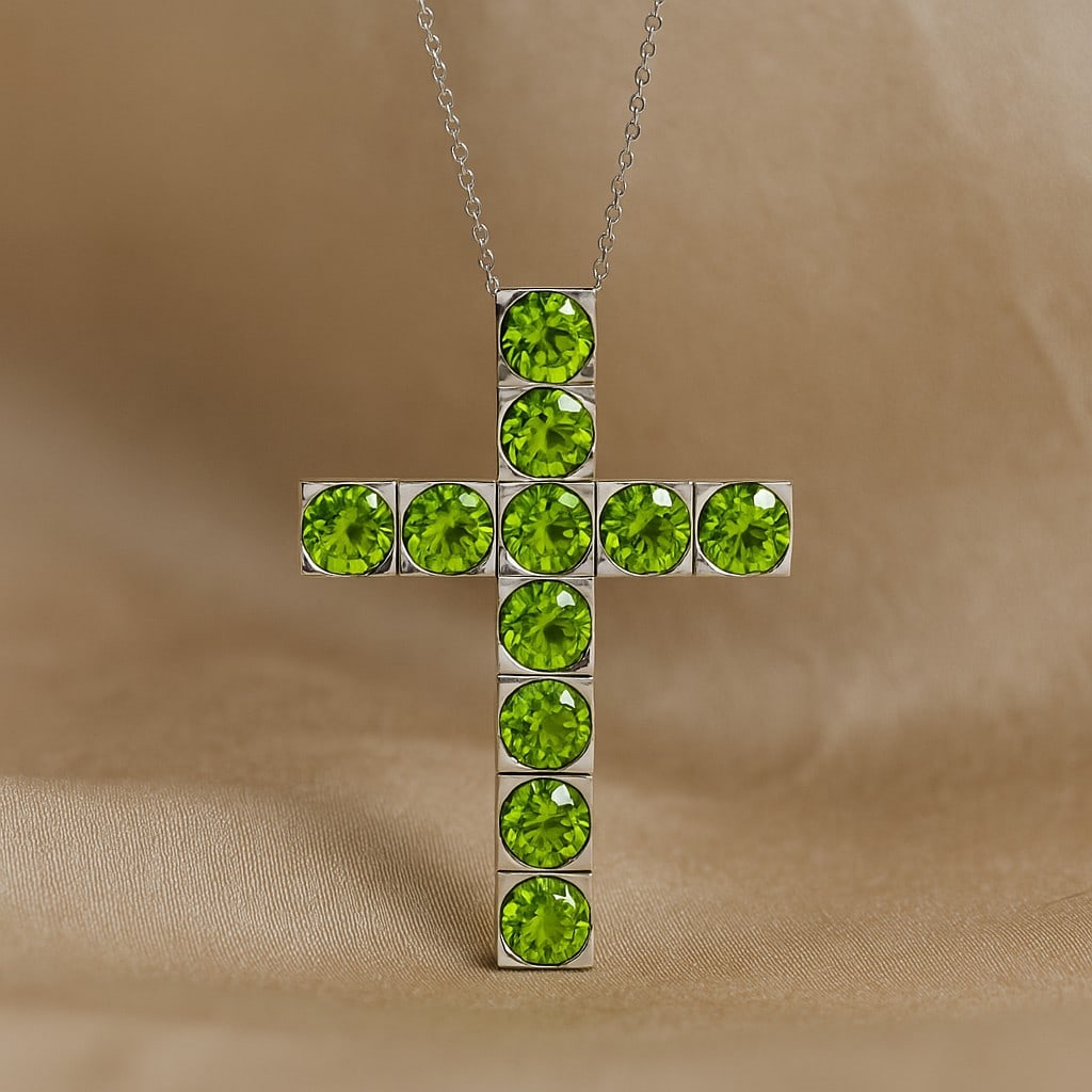 Natural Peridot Gemstone 92.5 Sterling Silver Pendant with Chain (1 of 7)