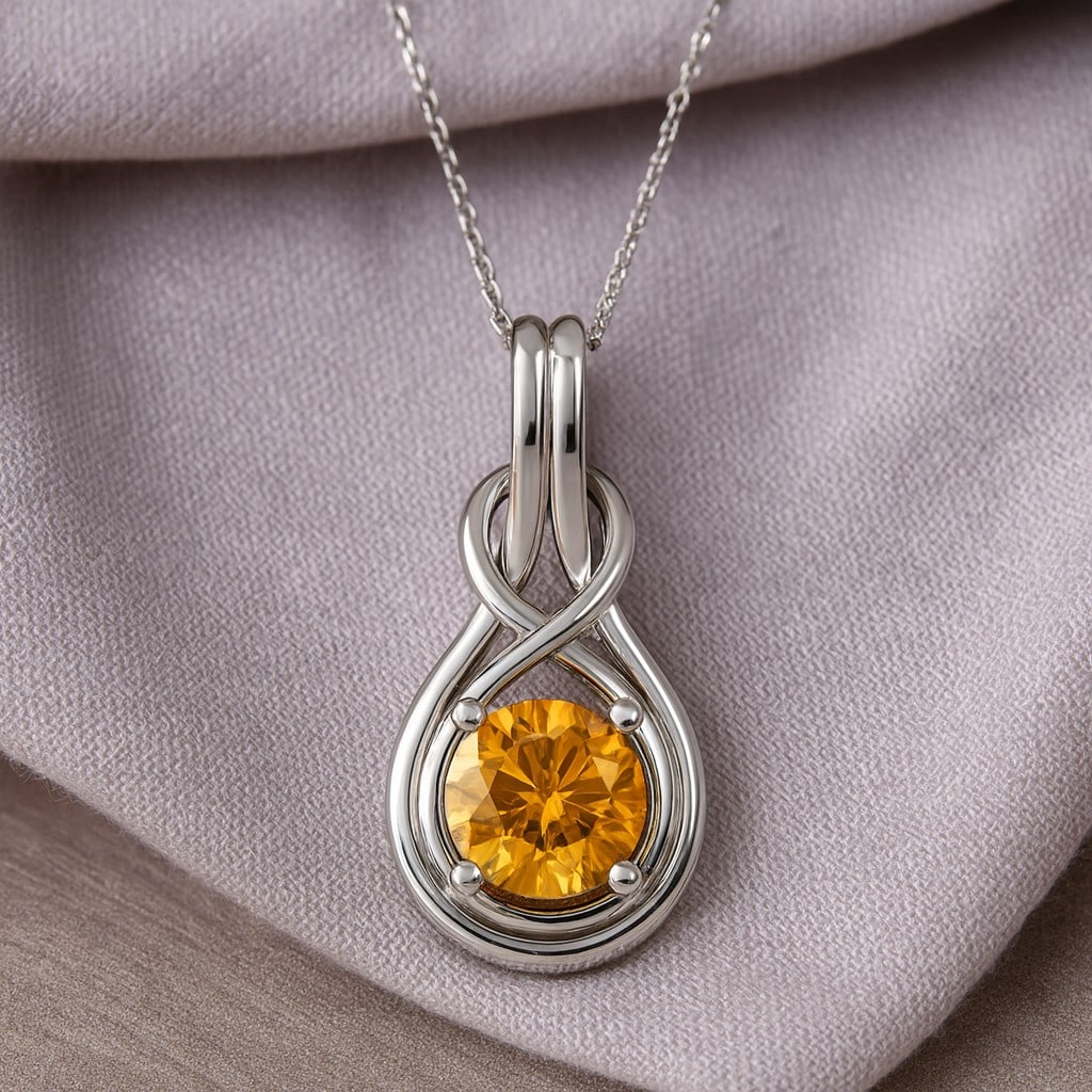 Natural Citrine Gemstone 92.5 Sterling Silver Pendant with Chain (1 of 7)