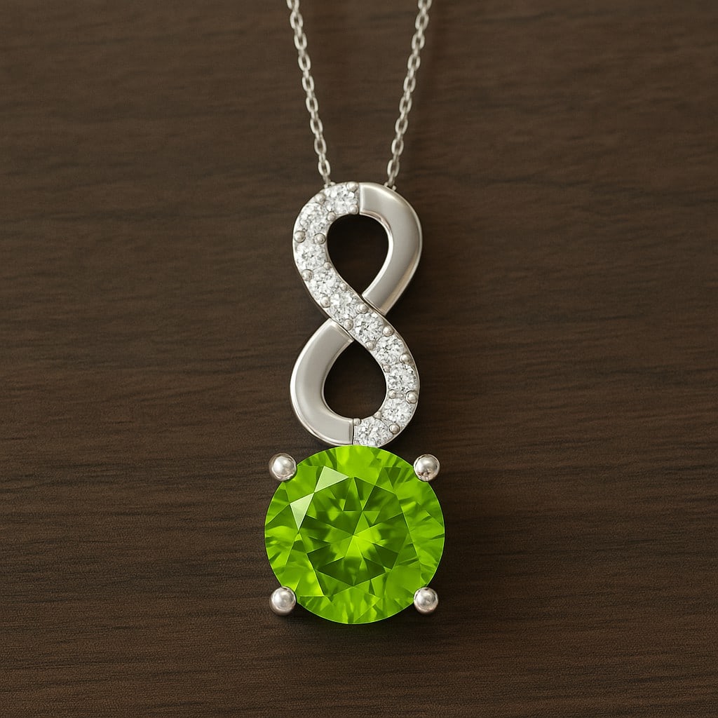 Natural Peridot & Diamond 92.5 Sterling Silver Pendant with Chain: Natural Peridot & Diamond 92.5 Sterling Silver Pendant with Chain Gemstone Shape : Round Gemstone Size : 7 MM Gemstone Quantity : 1 Piece Diamond Type : Lab Grown Diamond Shape : Round Diamond