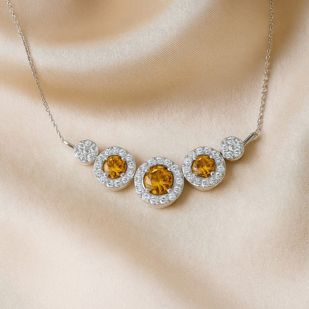 Natural Citrine & Diamond 92.5 Sterling Silver Necklace (1 of 7)