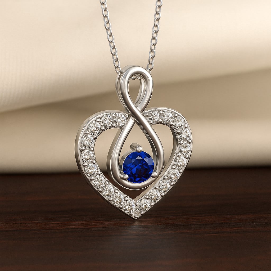 Natural Blue Sapphire & Diamond 92.5 Sterling Silver Pendant with Chain: Natural Blue Sapphire & Diamond 92.5 Sterling Silver Pendant with Chain Gemstone Shape : Round Gemstone Size : 3.5 MM Gemstone Quantity : 1 Piece Diamond Type : Lab Grown Diamond Shape : Round