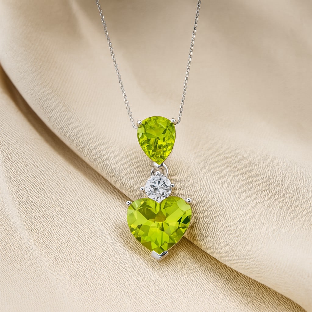 Natural Peridot & Diamond 92.5 Sterling Silver Pendant with Chain (1 of 7)