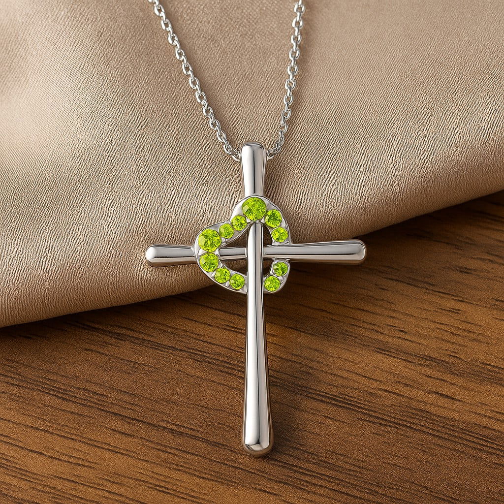 Natural Peridot Gemstone 92.5 Sterling Silver Pendant with Chain (1 of 7)