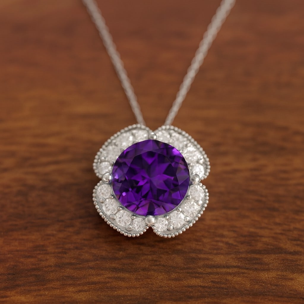 Natural Amethyst & Diamond 92.5 Sterling Silver Necklace (1 of 7)
