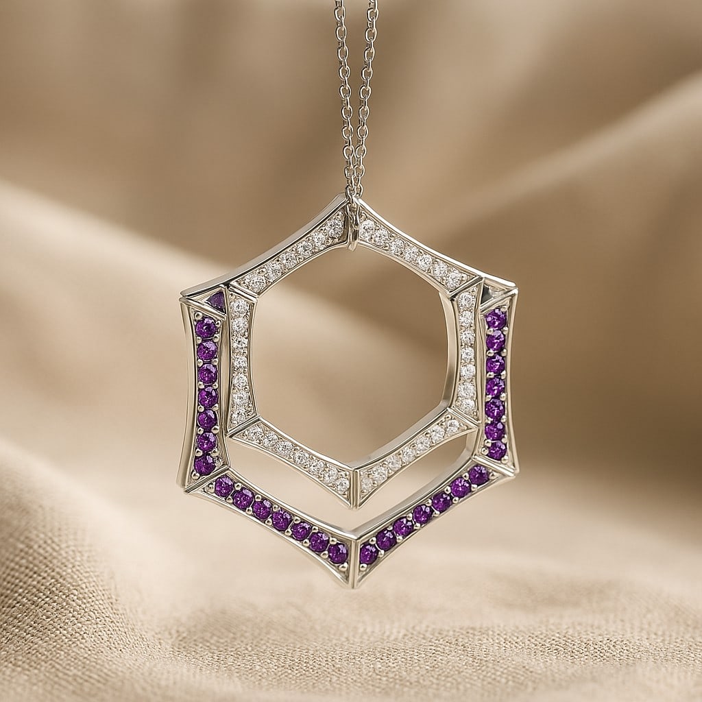 Natural Amethyst & Diamond 92.5 Sterling Silver Pendant with Chain: Natural Amethyst & Diamond 92.5 Sterling Silver Pendant with Chain Gemstone Shape : Round Gemstone Size : 1.4 MM Gemstone Quantity : 84 Pieces Diamond Type : Lab Grown Diamond Shape : Round Dia