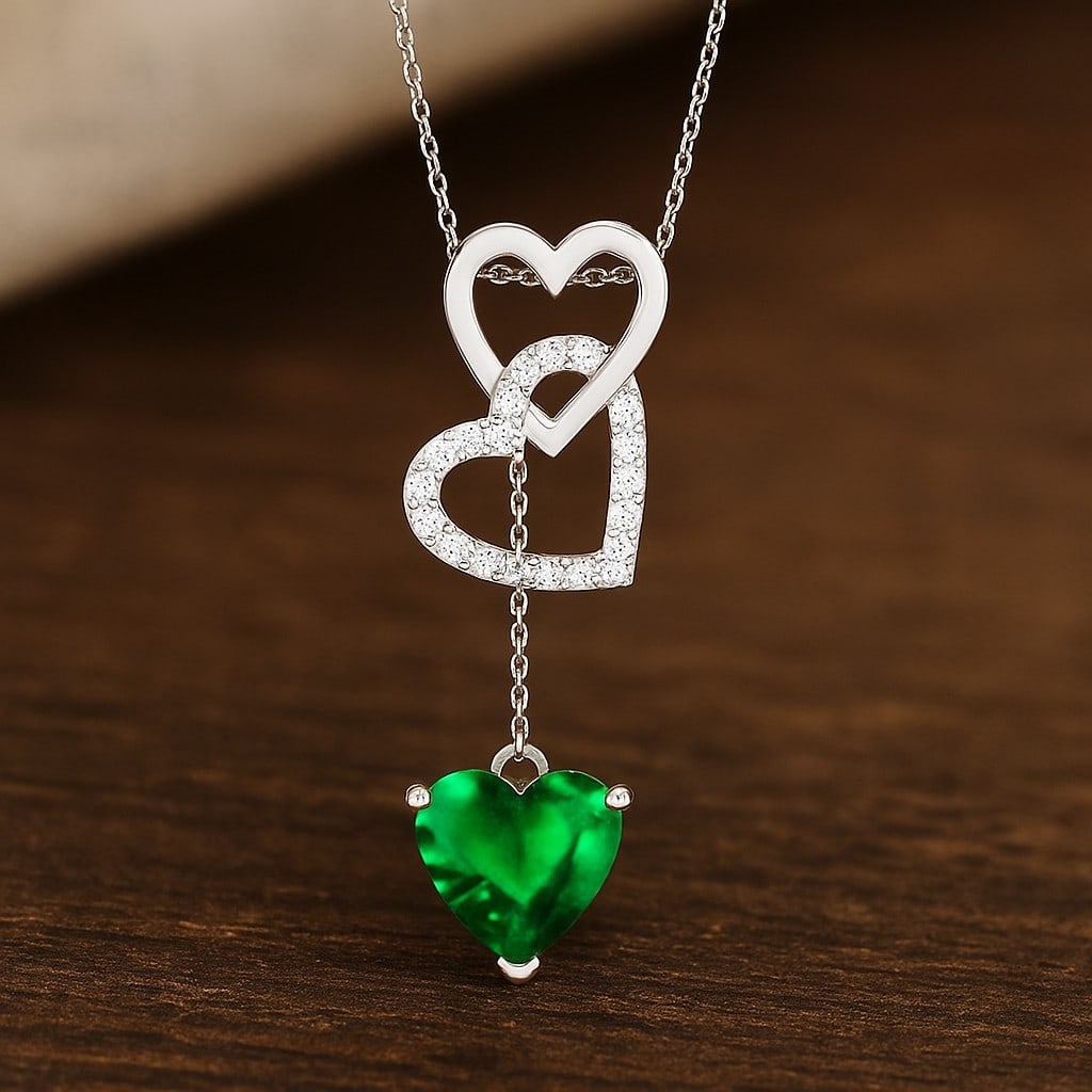 Lab Grown Emerald & Diamond 92.5 Sterling Silver Pendant with Chain (1 of 7)
